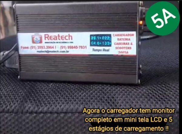 Carregador Reatech LCD 5A com monitorização tempo real - Todas cadeiras & scooters